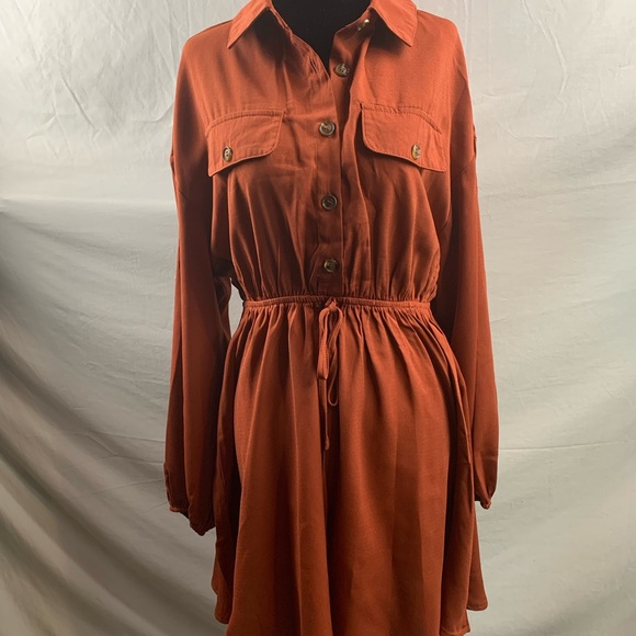 Lantern Sleeve Shirt Dress Without Belt - Picture 5 of 6